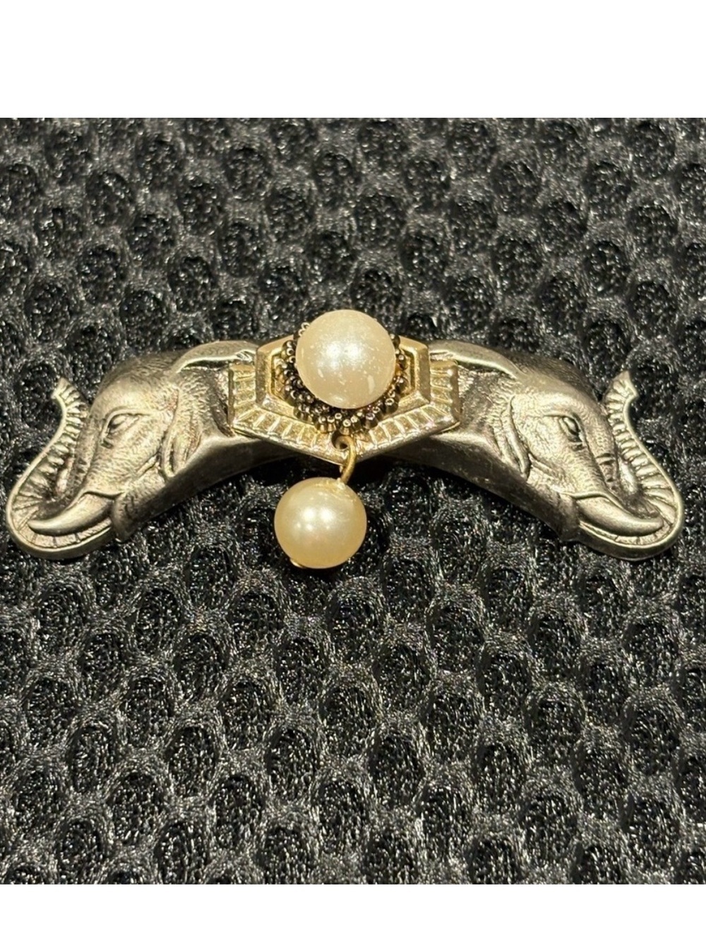 Vintage Elephant Brooch with Faux Pearls - Tribal-Inspired Design